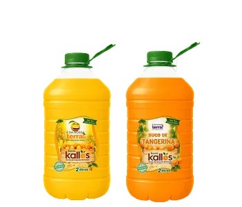 Garrafas de 2 litros de Suco Kallos: laranja e tangerina